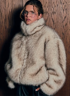 Vintage Look Faux Fur Funnel Neck Jacket